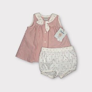 Carter's Vintage Striped Pink & White Top & Bloomer Matching Set